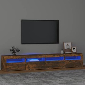 Camerina Meuble TV avec lumières LED Chêne fumé 240x35x40 cm,Meuble TV,Meuble TV Moderne,Meuble de Salon