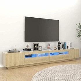 JUNZAI Meuble TV avec lumières LED Chêne Sonoma 260x35x40 cm,Meuble TV,Meuble TV Moderne,Meuble de Salon