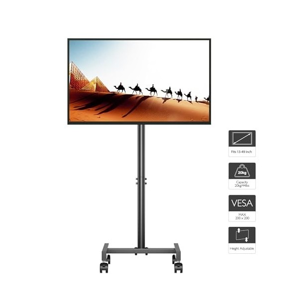 BONTNEC Support TV roulettes pour Téléviseurs Incurvés Plats de 13-42 Pouces jusquà 20 kg, Chariot TV Mobile Réglable en Hau