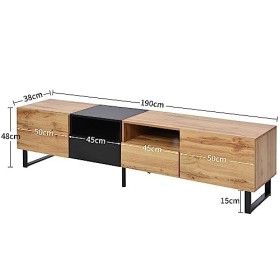 Meuble TV élégant au design moderne – Point fort noir et bois avec espace de rangement spacieux épissure en mousse noire 