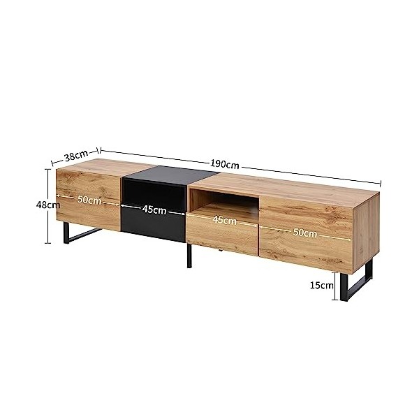 Meuble TV élégant au design moderne – Point fort noir et bois avec espace de rangement spacieux épissure en mousse noire 