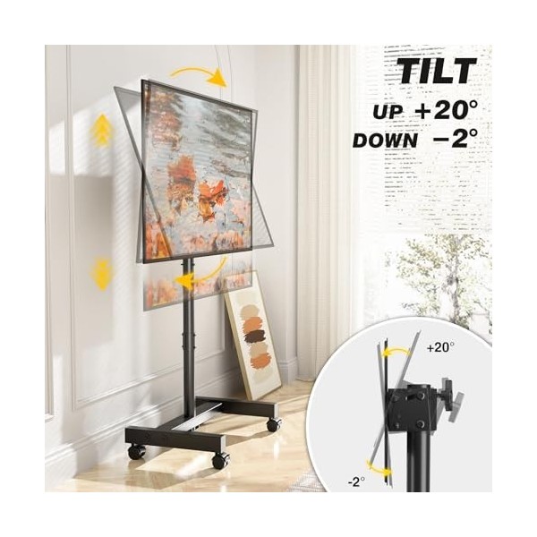 TVON Support TV roulettes Support TV sur Pied Rotation et Inclinaison pour Télé de 13 à 43 Pouces,TV sur Pied Réglable en Hau
