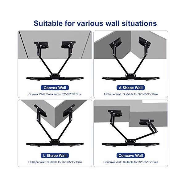UNHO Support TV Mural Angle: Support TV Mural Fixe pour Écrans LED LCD Plasma 32-65 Pouces Inclinable et Orientable Meuble TV