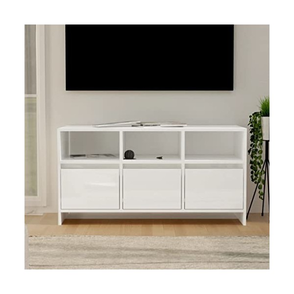 XLUMIO Centres de divertissement et meubles TV, meuble TV blanc brillant, 102 x 37,5 x 52,5 cm, bois dingénierie