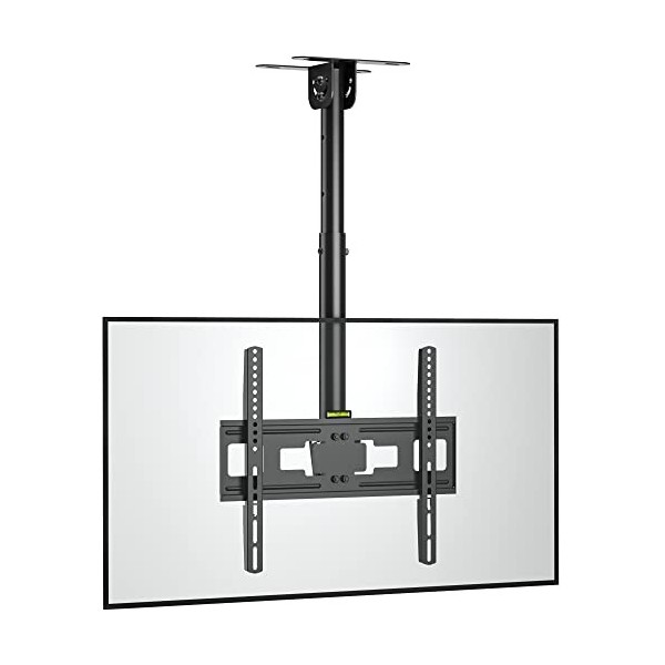 BONTEC Support TV Plafond Inclinable, Réglable en Hauteur pour la Plupart des Téléviseurs de 26 à 55 Pouces, Support Plafond 