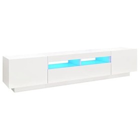 Higsose Meuble TV Salon avec Lumières LED RVB Blanc 200x35x40 cm Aggloméré Armoire Multimédia Rangement Ample Ranger Soigneus