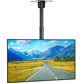 BONTEC Support TV Plafond Inclinable, Réglable en Hauteur pour la Plupart des Téléviseurs de 26 à 55 Pouces, Support Plafond 