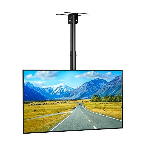 BONTEC Support TV Plafond Inclinable, Réglable en Hauteur pour la Plupart des Téléviseurs de 26 à 55 Pouces, Support Plafond 