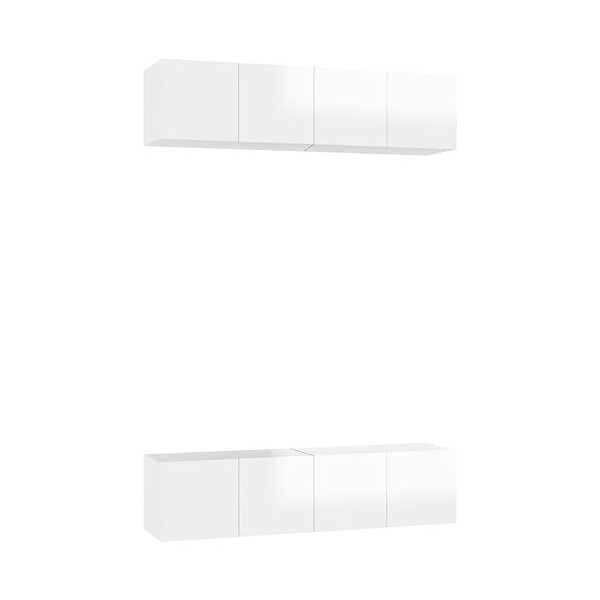 Hotorun Lot de 4 meubles TV pour le salon - 60 x 30 x 30 cm - Matériau du bois - Blanc brillant - Armoire murale tendance - E