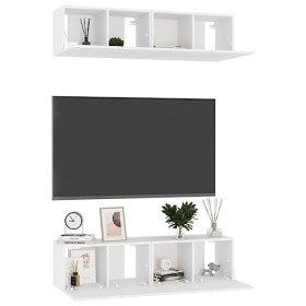 Hotorun Lot de 4 meubles TV pour le salon - 60 x 30 x 30 cm - Matériau du bois - Blanc brillant - Armoire murale tendance - E