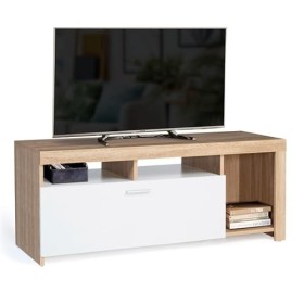 IDMarket - Meuble TV Malo Bois et Placard Blanc 110 cm