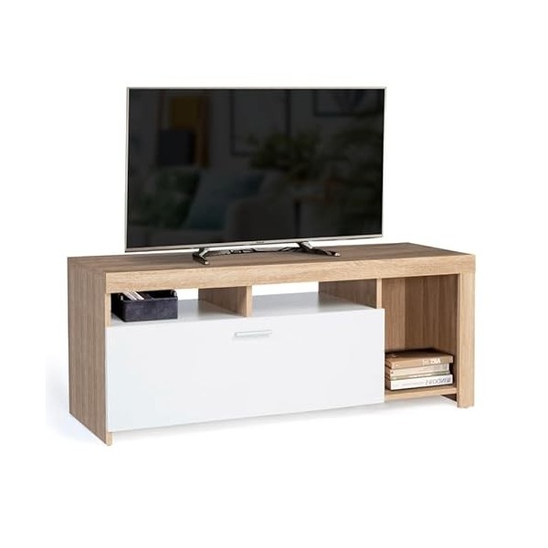 IDMarket - Meuble TV Malo Bois et Placard Blanc 110 cm