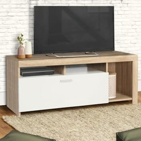 IDMarket - Meuble TV Malo Bois et Placard Blanc 110 cm