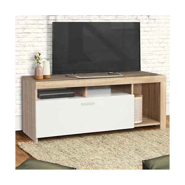IDMarket - Meuble TV Malo Bois et Placard Blanc 110 cm