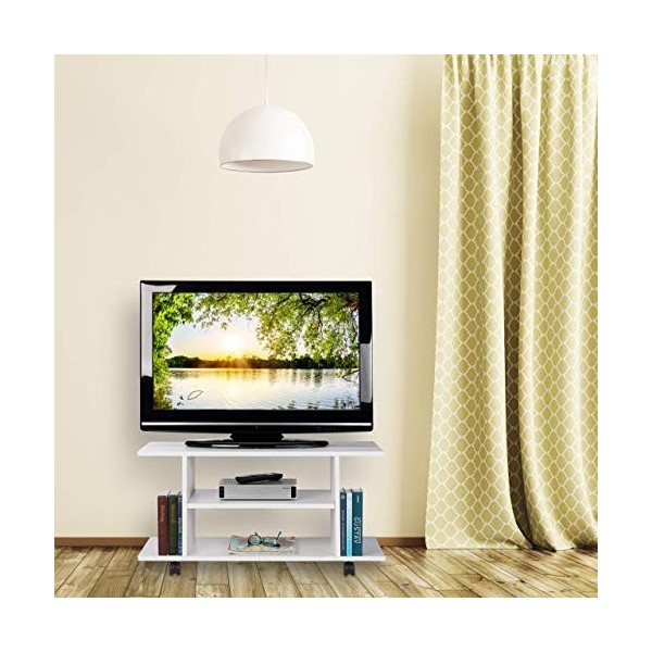 relaxdays Meuble TV sur Roues, 4 Compartiments Ouverts, Table d’appoint Mobile, pour appareils, CDs, DVDs,HlP40x80x40cm, Pann
