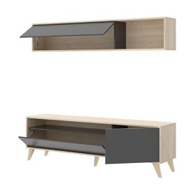 PEGANE Meuble TV + étagère Murale Coloris Chêne Naturel/Graphite -&nbsp;Longueur 180 x Hauteur 180 x Profondeur 41 cm