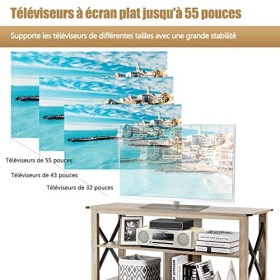 COSTWAY Meuble TV 120 CM, Banc TV à 3 Niveaux avec Etagères Ouvertes, Passe-Câbles Pratique et Cadre Résistant en X, pour Tél