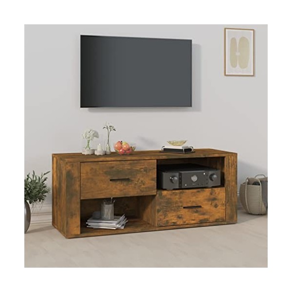 Meuble TV Chêne fumé 100x35x40 cm Bois dingénierie