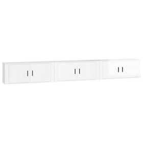 JUNZAI Meubles TV muraux 3 pcs Blanc Brillant 100x34,5x40 cm,Meuble Haut Salon,Meuble TV Étagère,Meuble dangle TV