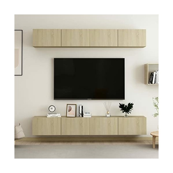 JUNZAI Meubles TV 4 pcs Chêne Sonoma 100x30x30 cm Aggloméré,Meuble TV,Meuble TV Moderne,Meuble de Salon
