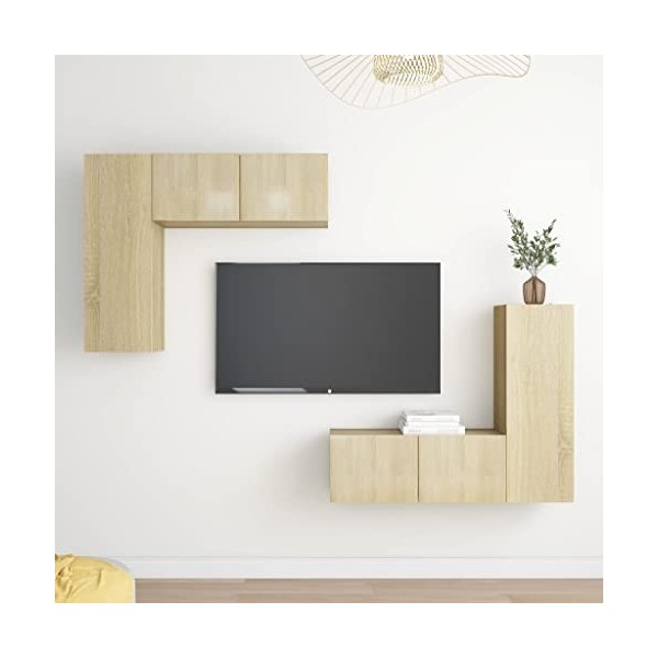 GuyAna Ensemble de Meubles TV 4 pcs Chêne Sonoma Aggloméré,Table TV,Ensemble Meuble TV,Meuble TV