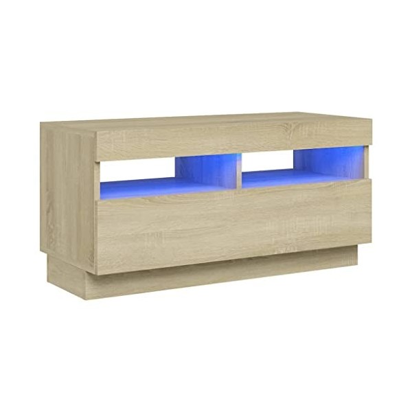 vidaXL Meuble TV avec Lumières LED Armoire Basse Centre de Divertissement Meuble Stéréo Salon Salle de Séjour Intérieur Chêne