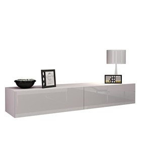 Mirjan24 Meuble TV, Bois dingénierie, Blanc/Blanc Brillant, Länge: 180 cm