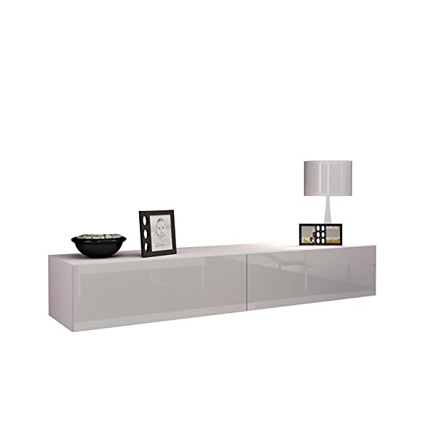 Mirjan24 Meuble TV, Bois dingénierie, Blanc/Blanc Brillant, Länge: 180 cm