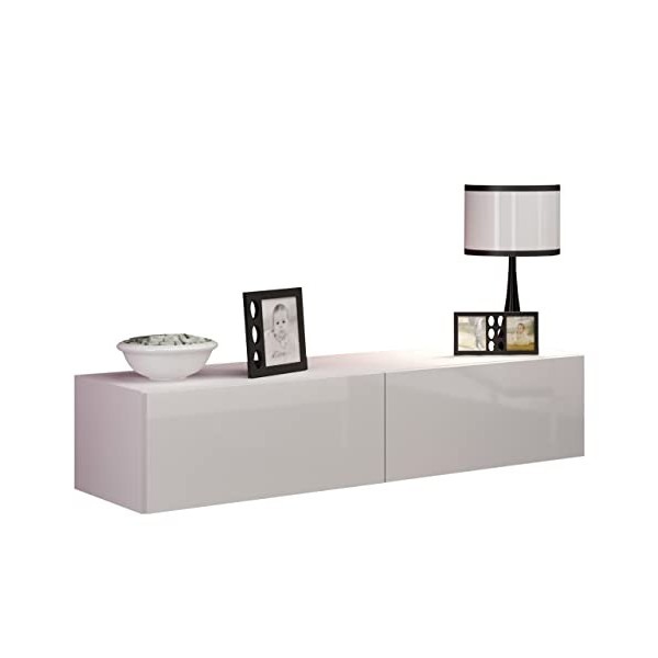 Mirjan24 Meuble TV, Bois dingénierie, Blanc/Blanc Brillant, Länge: 180 cm