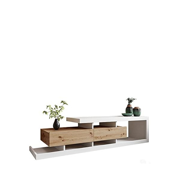 Mirjan24 Lowboard Lofor, 2 tiroirs, ouverture sans poignée, buffet TV, meuble de télévision, meuble bas, table TV, table de t