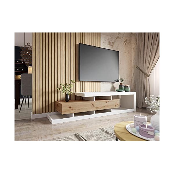 Mirjan24 Lowboard Lofor, 2 tiroirs, ouverture sans poignée, buffet TV, meuble de télévision, meuble bas, table TV, table de t
