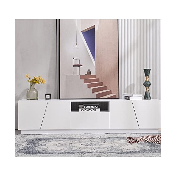 GGMWDSN Meuble TV Moderne bloquant Les Couleurs Meuble TV à Surface Brillante avec Grain de Bois 180cm