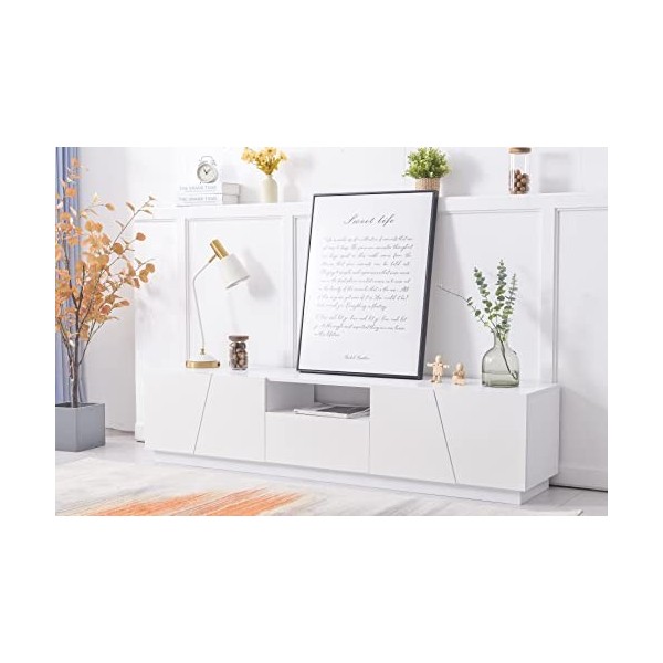 GGMWDSN Meuble TV Moderne bloquant Les Couleurs Meuble TV à Surface Brillante avec Grain de Bois 180cm