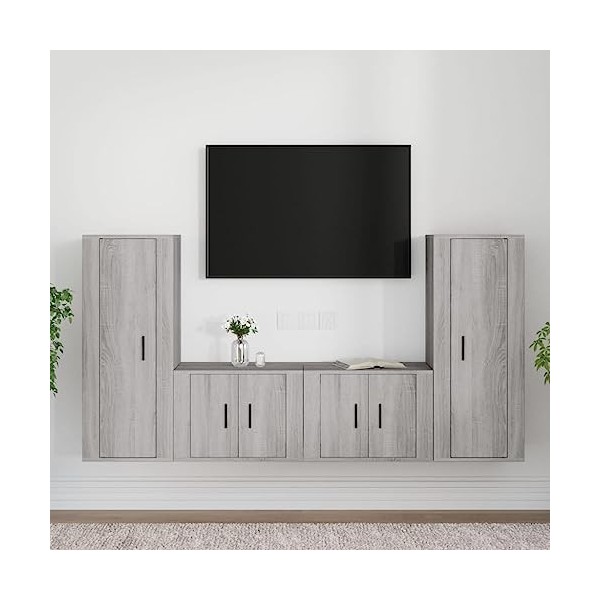 Ensemble de Meubles TV 4 pcs Sonoma Gris Bois dingénierie - Meuble télé, Meuble TV Industriel, Meuble Chambre, Convient pour