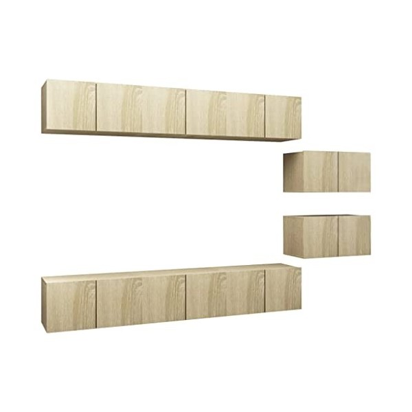 vidaXL 8X Meubles TV Centres de Divertissement Muraux Suspendus Armoires Stéréo Salon Salle de Séjour Intérieur Maison Chêne