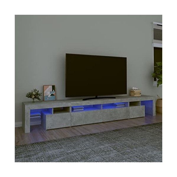 JUNZAI Meuble TV avec lumières LED Gris béton 260x36,5x40 cm,Meuble TV,Table Basse Couleurs,Table Basse Salon Meuble TV