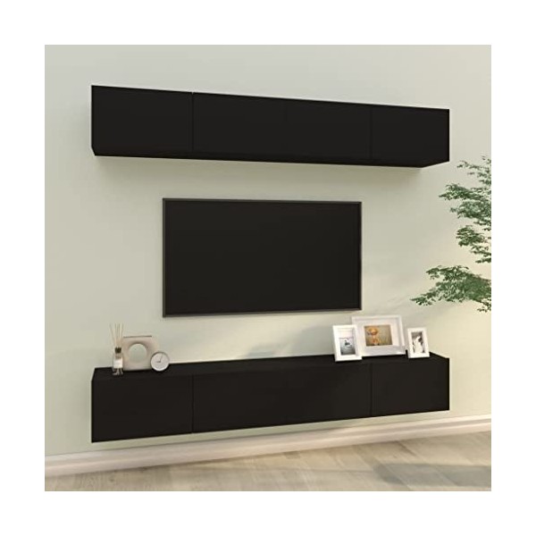 GuyAna Meubles TV muraux 4 pcs Noir 100x30x30 cm,Meuble TV,Table Basse Salon Meuble TV,Table Basse LED Couleurs