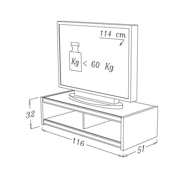Berlioz Creations B506 Meuble TV, Rouge 116 x 51 x 31 cm, Fabrication 100% Française