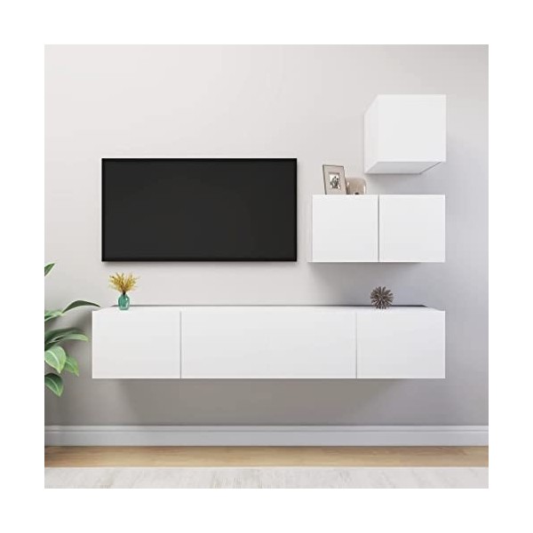 FAMIROSA Ensemble de Meuble TV 4 pcs Blanc Aggloméré-41.66KG