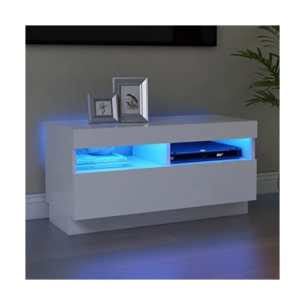 vidaXL Meuble TV avec Lumières LED Armoire Basse Centre de Divertissement Meuble Stéréo Salon Salle de Séjour Maison Intérieu