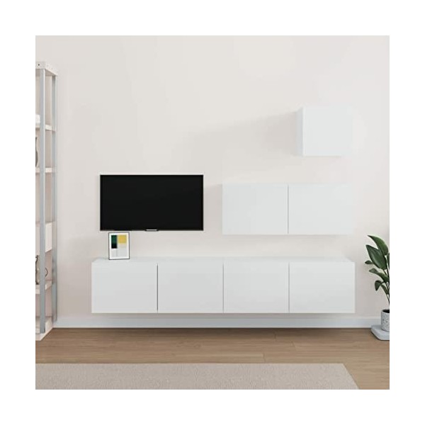 ZEYUAN Ensemble de Meubles TV 4 pcs Blanc Brillant Bois dingénierie,Table TV,Ensemble Meuble TV,Meuble TV