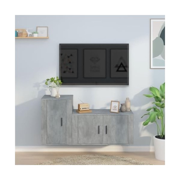 DCRAF Home Hardware Businese Meuble TV 2 pièces en bois Gris béton