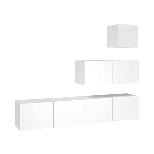 CIADAZ Ensemble de Meubles TV 4 pcs Blanc Brillant Bois dingénierie,Table TV,Ensemble Meuble TV,Meuble TV