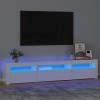 JUNZAI Meuble TV avec lumières LED Blanc Brillant 195x35x40 cm,Meuble TV,Meuble TV Moderne,Meuble de Salon