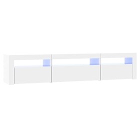 JUNZAI Meuble TV avec lumières LED Blanc Brillant 195x35x40 cm,Meuble TV,Meuble TV Moderne,Meuble de Salon