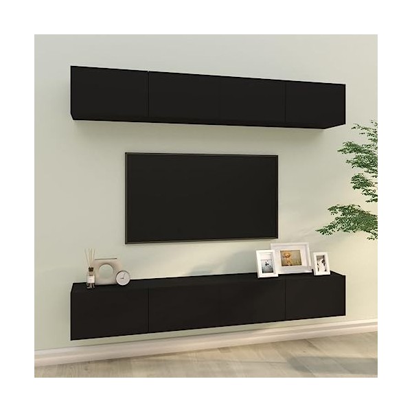 LAPOOH Meubles TV muraux 4 pcs Noir 100x30x30 cm,Meuble TV,Table Basse Salon Meuble TV,Table Basse LED Couleurs