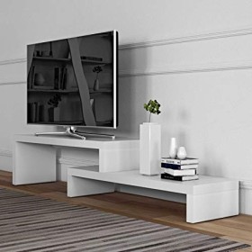 Temahome 9000.639265 Meuble Tv Cliff 125/235 X 38 X 20/40 Cm, Finition en Laque Blanche