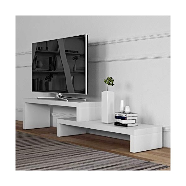 Temahome 9000.639265 Meuble Tv Cliff 125/235 X 38 X 20/40 Cm, Finition en Laque Blanche