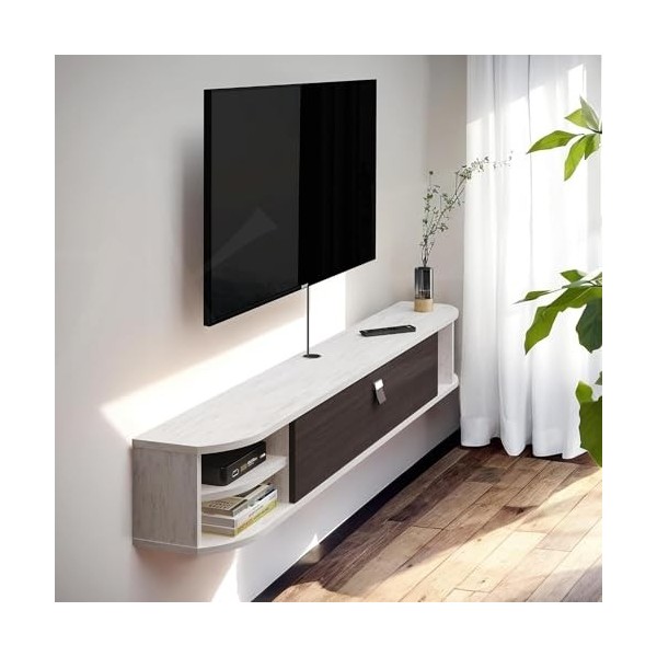 Pmnianhua Étagère TV flottante à fixer au mur sous le meuble TV flottant pour salle de séjour 140 cm, gris blanc 