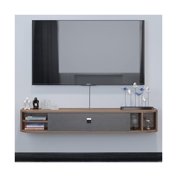 Pmnianhua Étagère TV flottante à fixer au mur sous le meuble TV flottant pour salle de séjour 140 cm, gris blanc 
